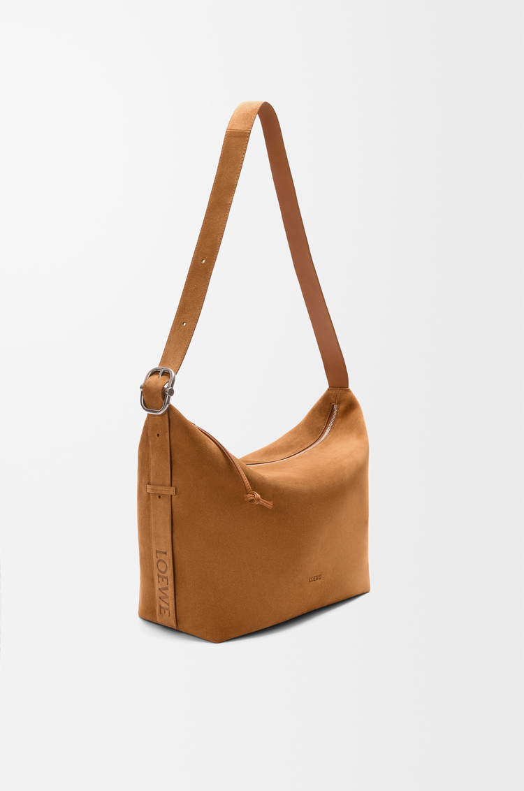 LOEWE Large Loop hobo in suede calfskin Tobacco
