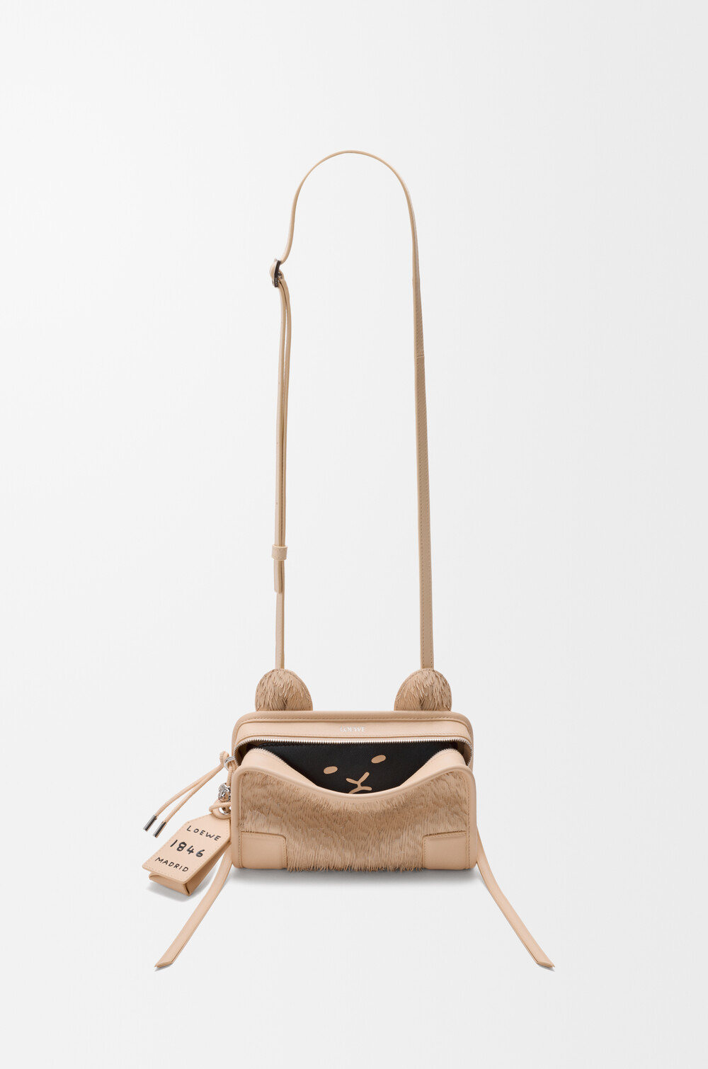 Mini Lion Fringed Cut Amazona 180 bag in nappa lambskin Beige 