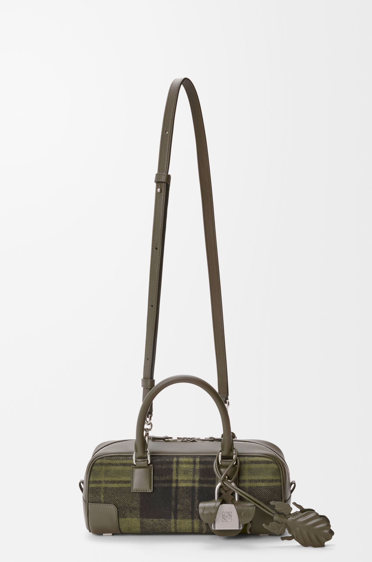 LOEWE 格纹绒面革和纳帕牛皮革 Amazona 23 Cropped 手袋 卡其色/绿色