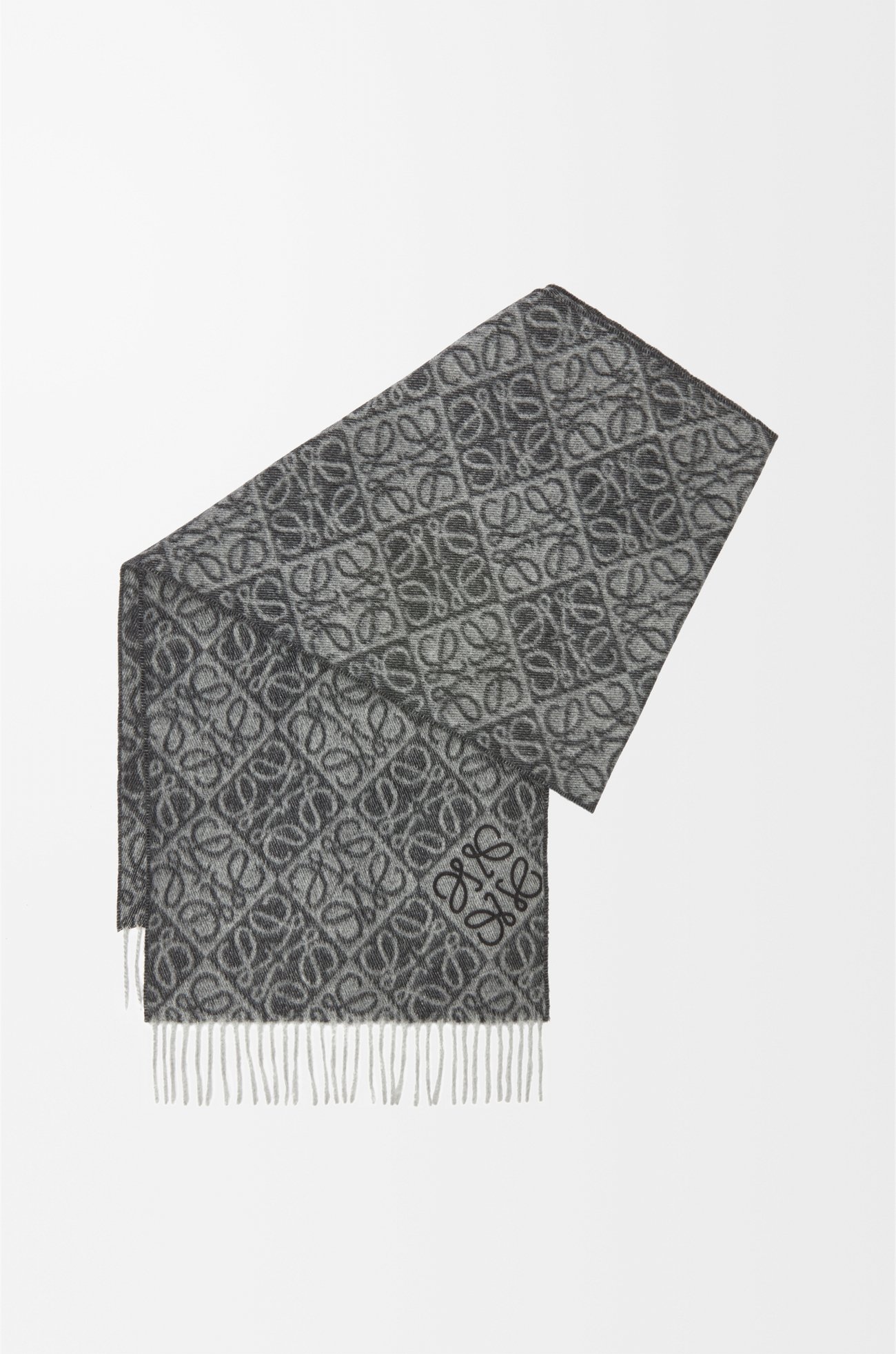 LOEWE Anagram scarf in wool and cashmere Dark Grey