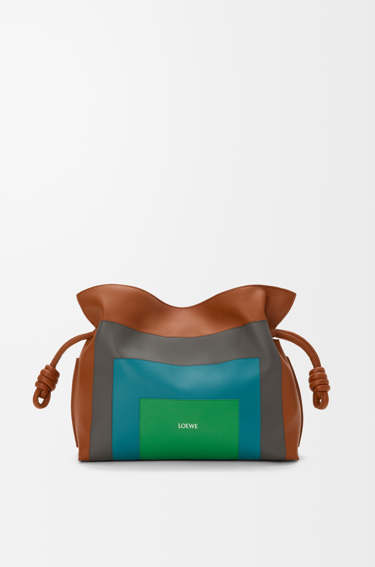 LOEWE Medium Flamenco clutch in nappa calfskin Caramel/Bright Green