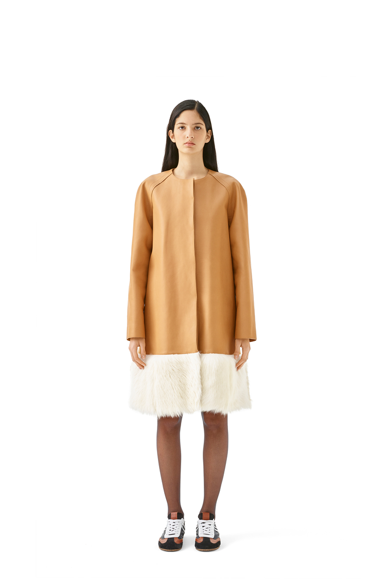 LOEWE SHEARLING TRIM COAT Camel/White