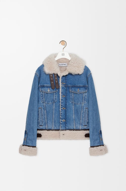 LOEWE Trucker jacket in denim and shearling Denim Blue