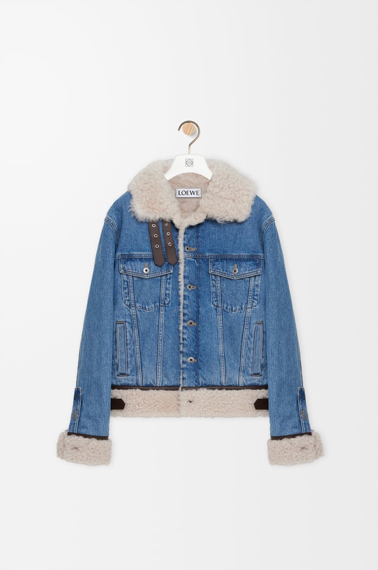 LOEWE Trucker jacket in denim and shearling Denim Blue