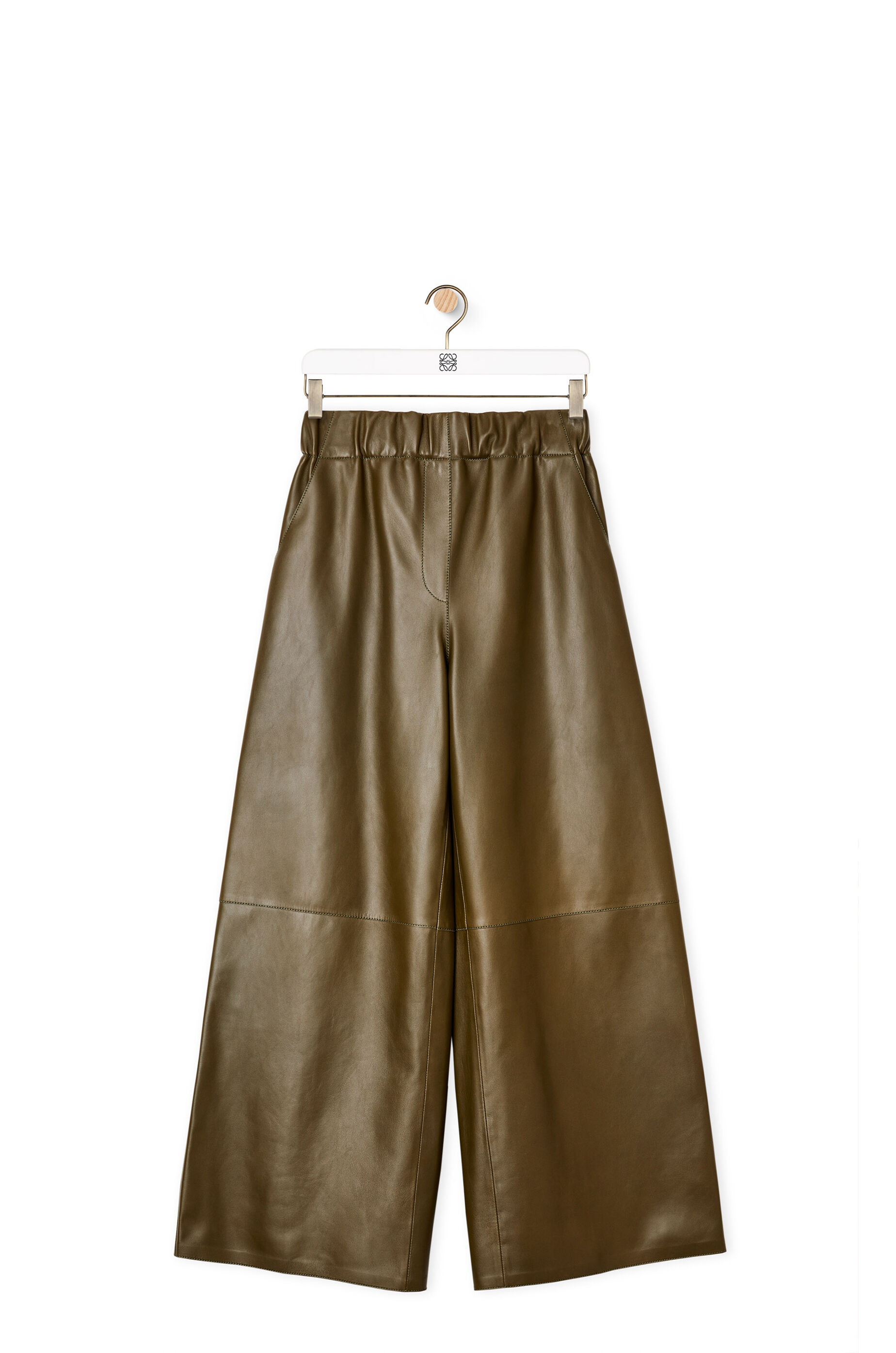 Cropped trousers in nappa lambskin Khaki Green - LOEWE