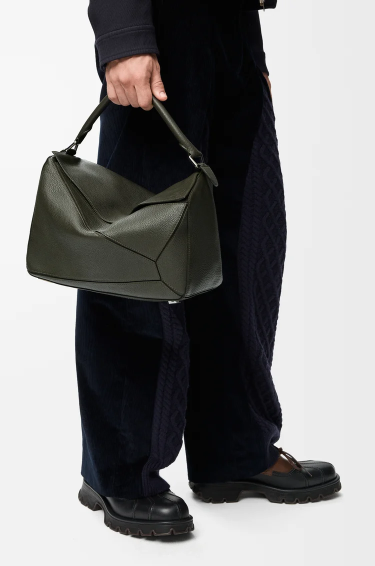 LOEWE Large Puzzle bag in supple grained calfskin Dark Khaki