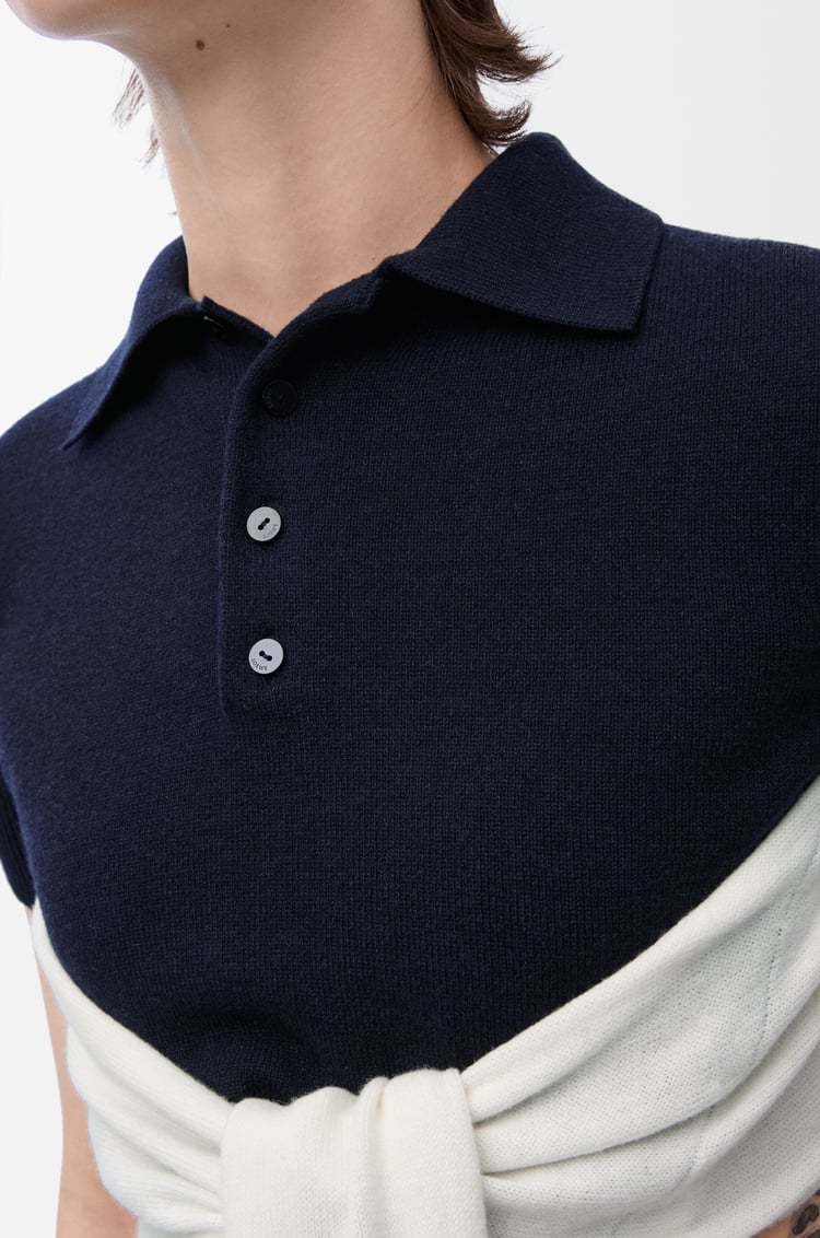 LOEWE Jersey polo en lana y cashmere Azul Marino/Crudo