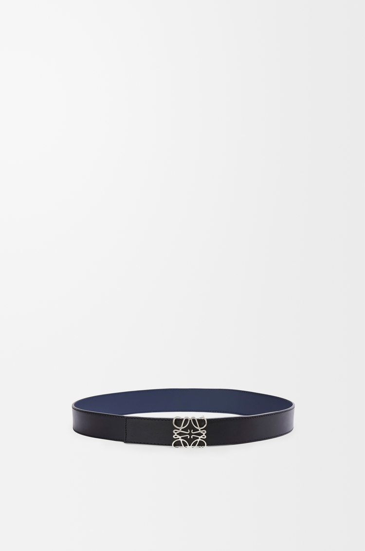 LOEWE Cinturón reversible Anagram en piel de ternera lisa Azul Océano/Negro/Paladio
