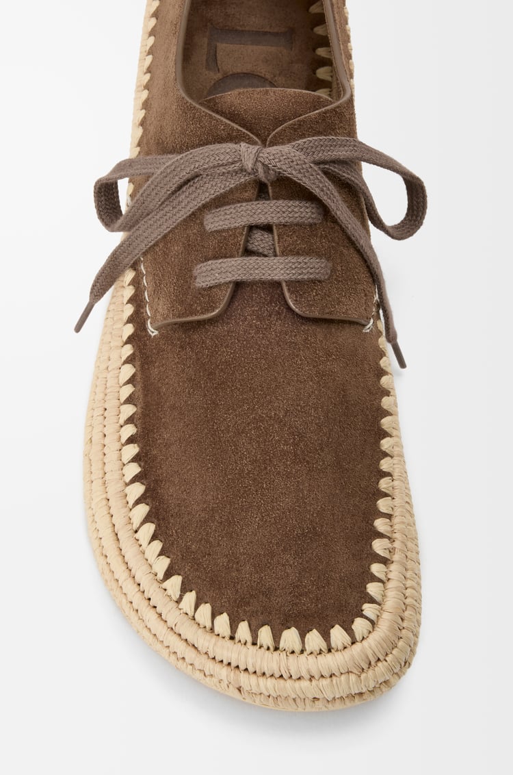 LOEWE Rio lace-up in suede and raffia Taupe