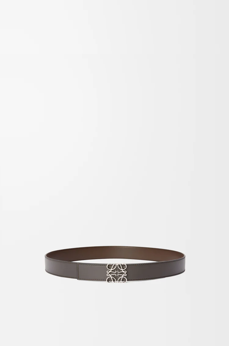 LOEWE 光滑牛皮革双面 Anagram 腰带 深灰色/深雪茄色/钯金色