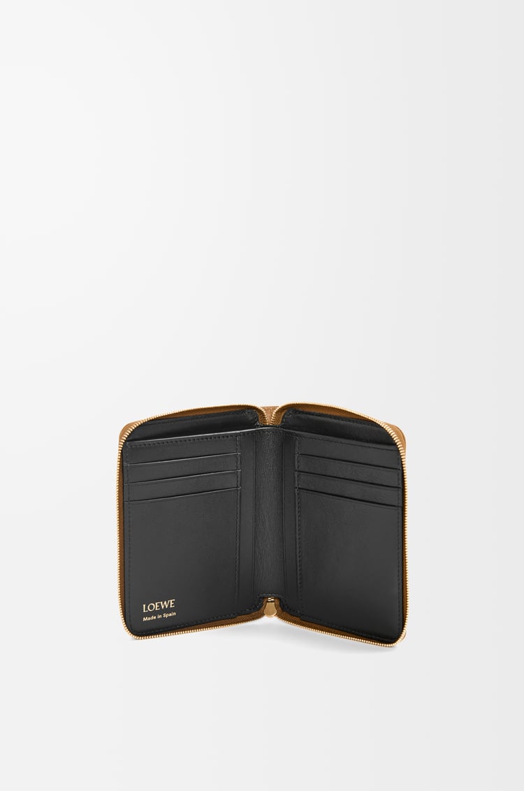 LOEWE Knot compact zip around wallet in shiny nappa calfskin Oak/Black