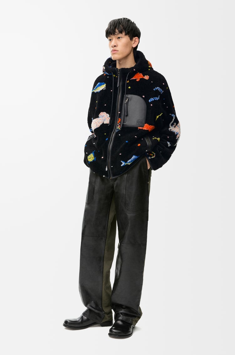 LOEWE Hooded jacket in technical fleece Black/Multicolor
