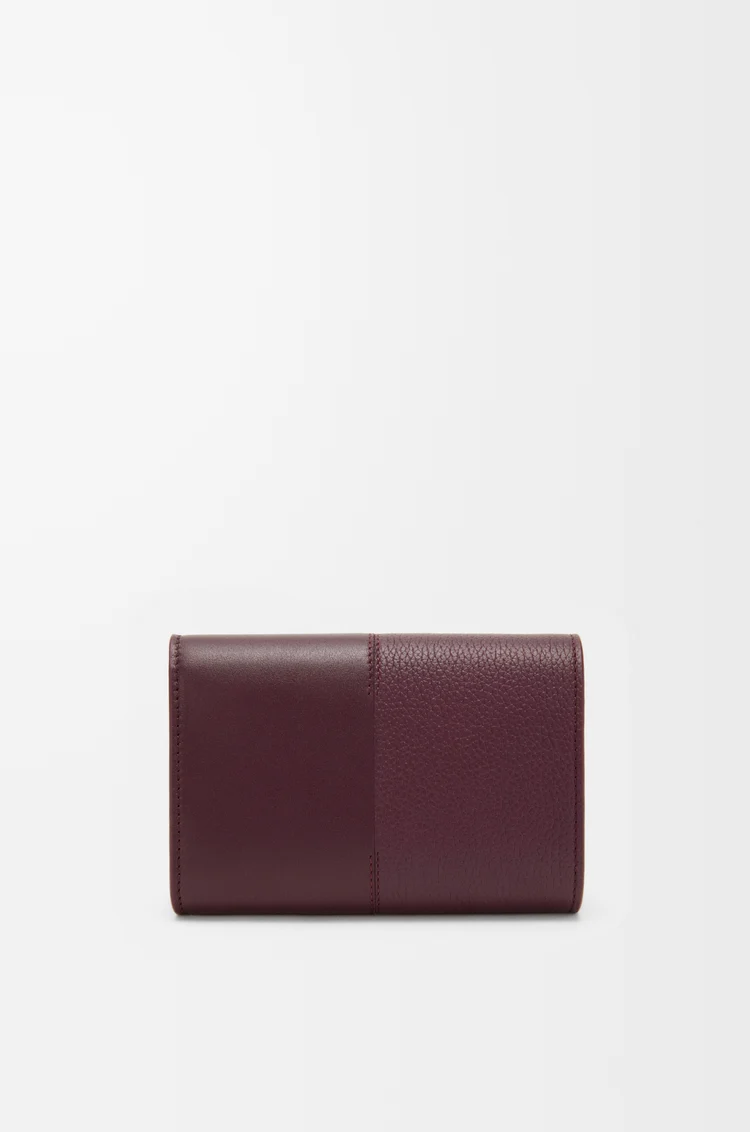 LOEWE Small vertical wallet in smooth and grained calfskin Dark Burgundy