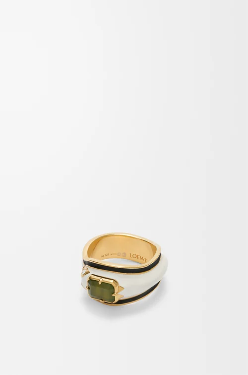 LOEWE Anillo Snake en plata de ley, cristales y jade Dorado/Blanco