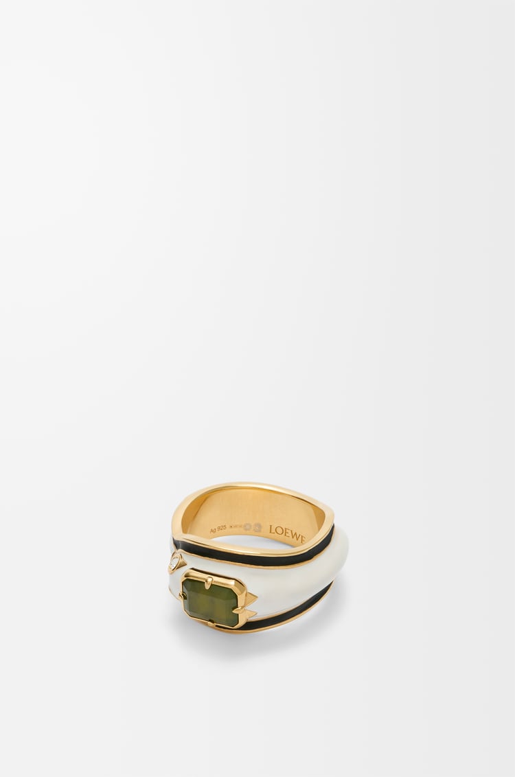 LOEWE Snake ring in sterling silver, crystals and jade Gold/White