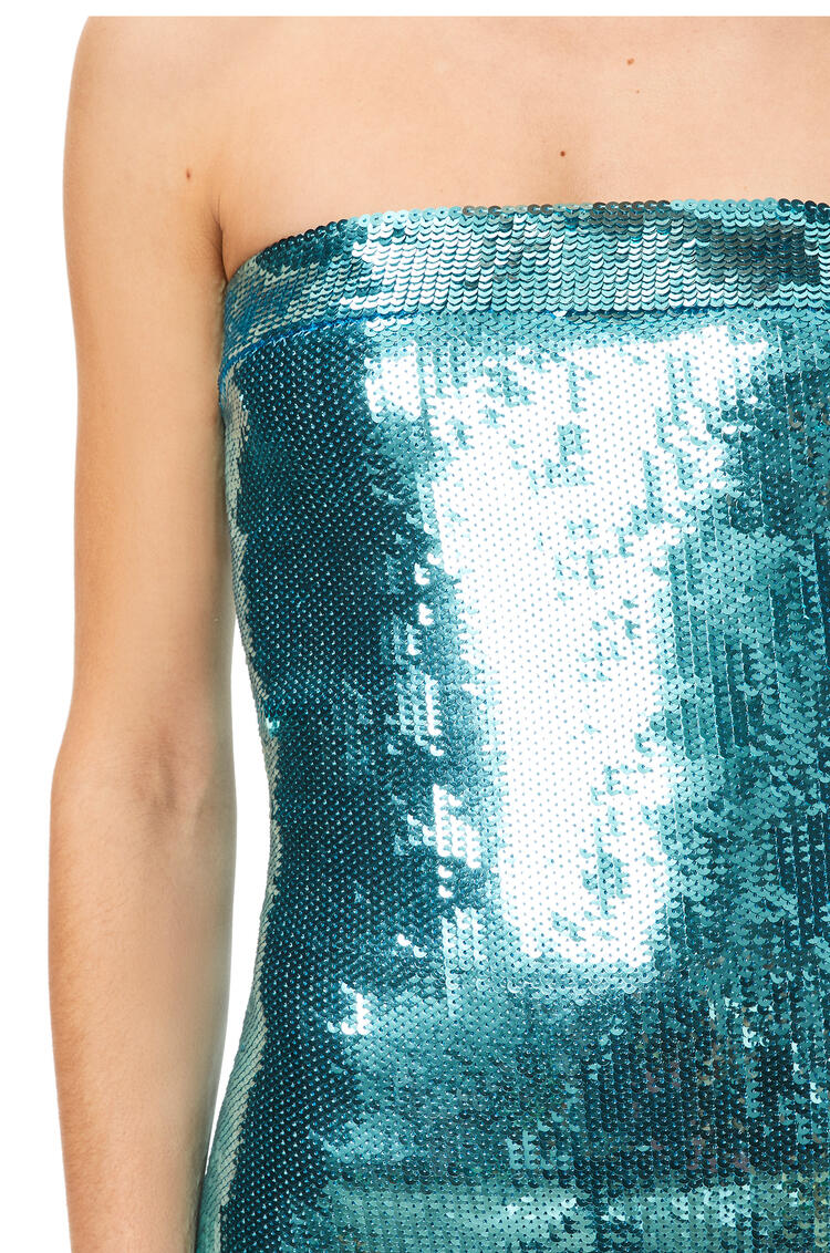 LOEWE 黏膠纖維亮片緊身胸衣小洋裝 天藍