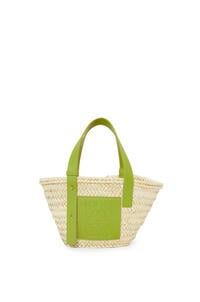 LOEWE Small Basket bag in palm leaf and calfskin Natural/Meadow Green