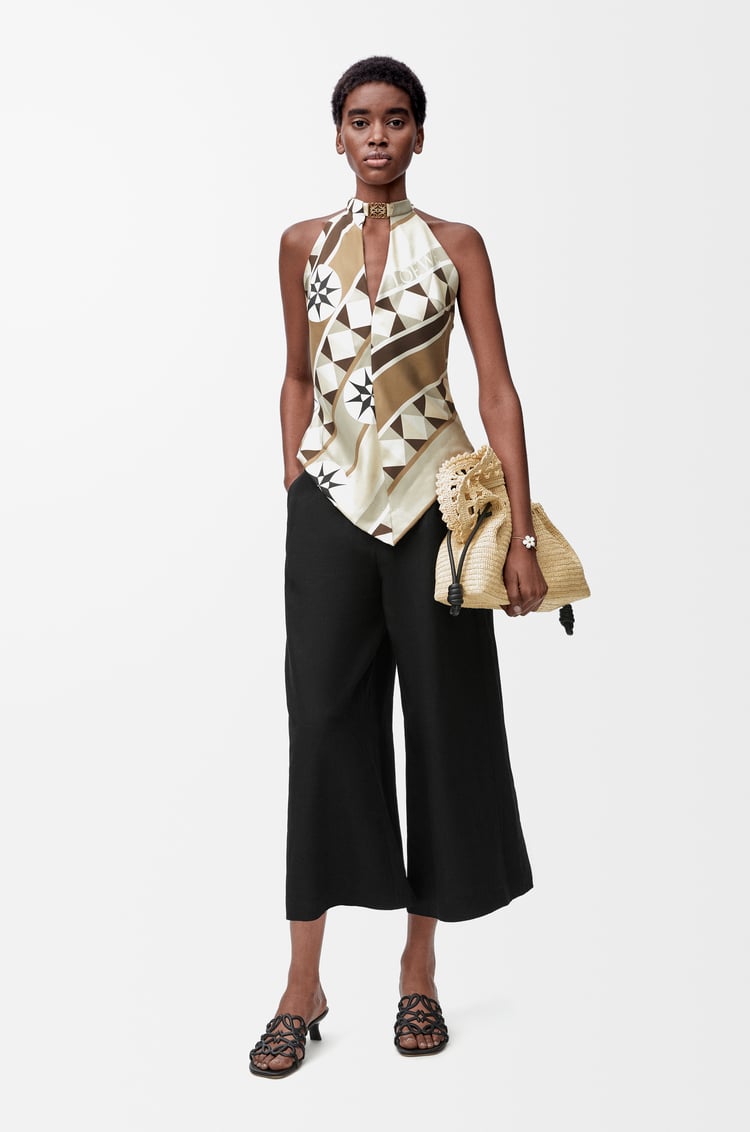 LOEWE Cropped trousers in viscose and linen Black