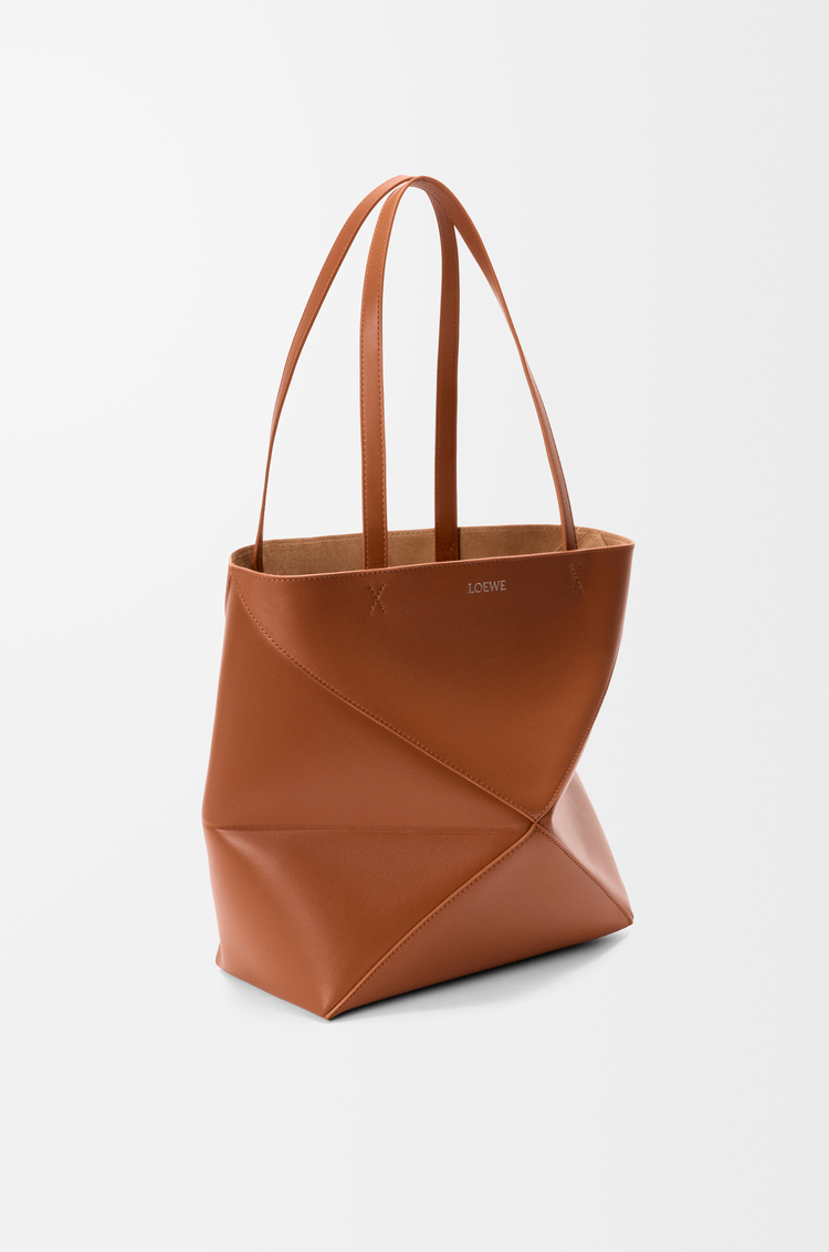 LOEWE Puzzle Fold tote moyen en cuir de veau brillant Marron Écureuil