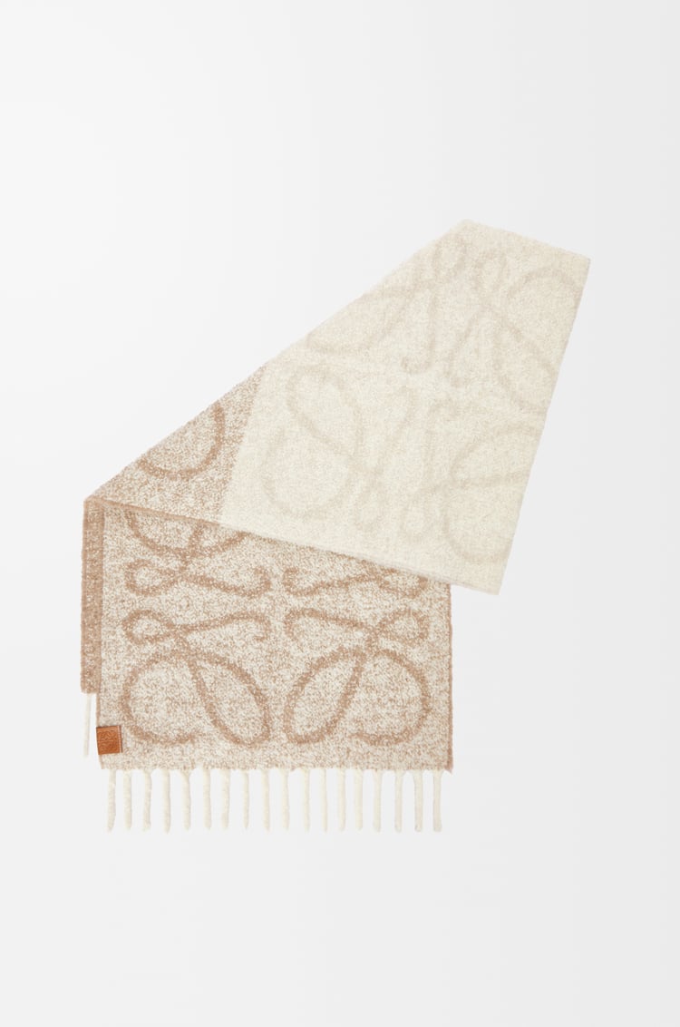 LOEWE Anagram scarf in alpaca and wool Beige/White