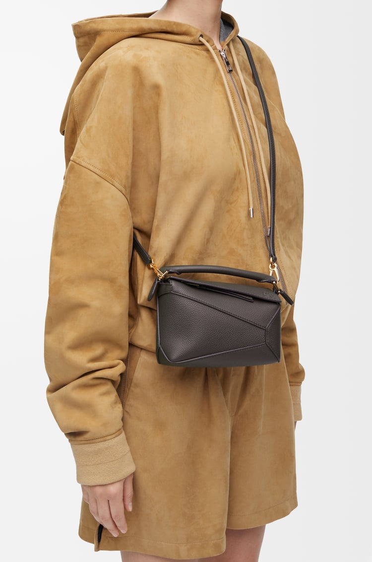 LOEWE Mini Puzzle Edge bag in soft grained calfskin Dark Grey