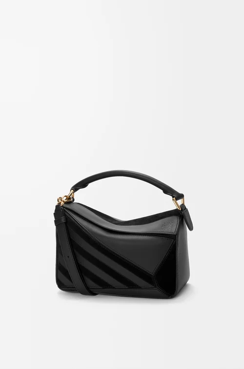LOEWE Small Puzzle bag in classic calfskin and suede Black