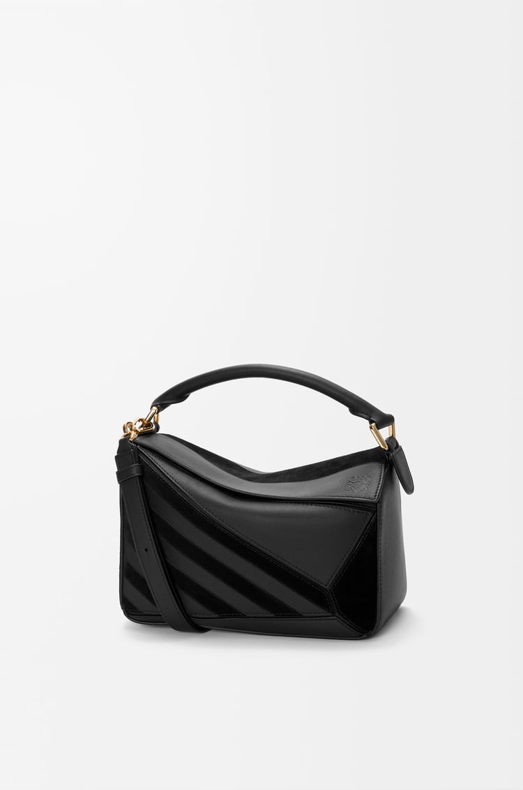 LOEWE Small Puzzle bag in classic calfskin and suede Black