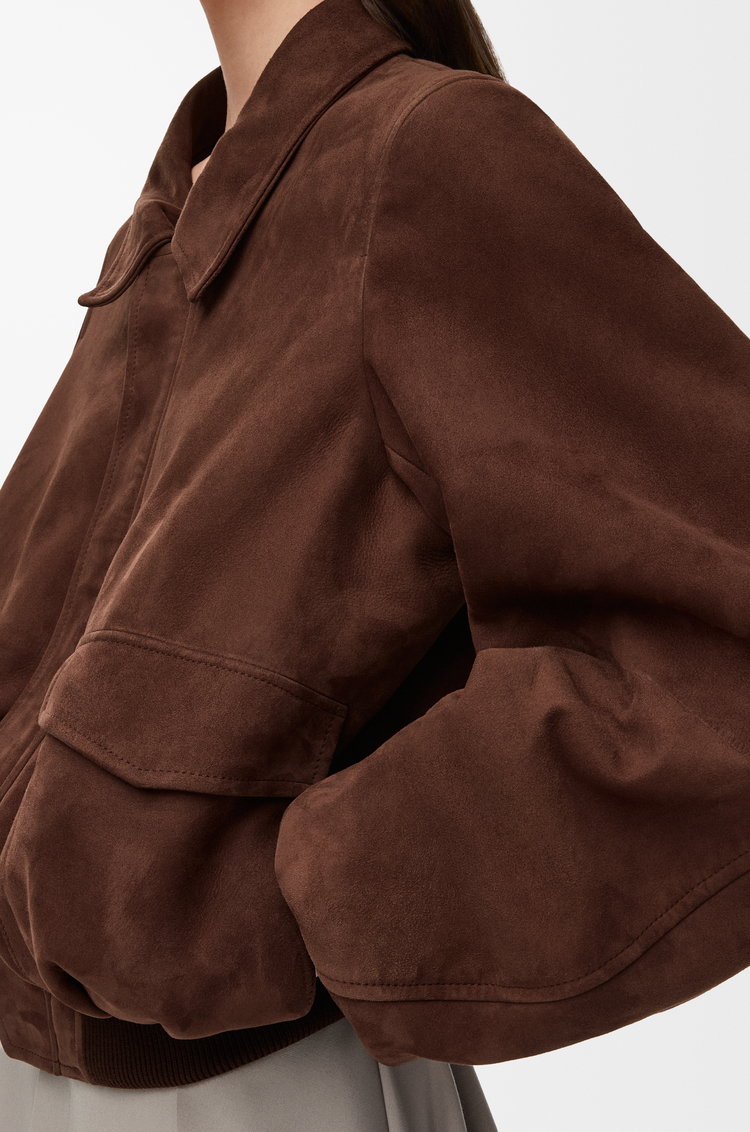 LOEWE 보머 재킷 - 스웨이드 고트스킨 다크 브라운