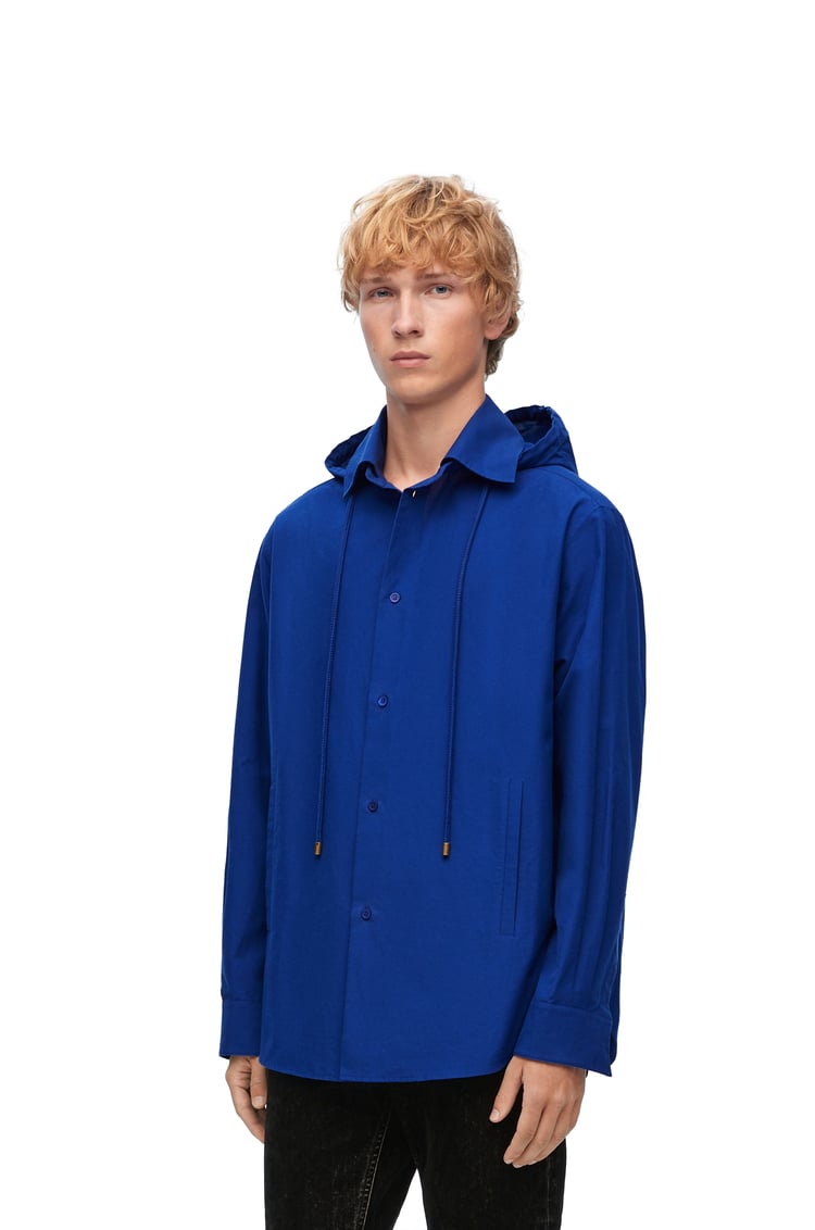 LOEWE Hooded overshirt in cotton Bluette