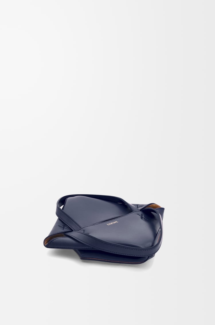 LOEWE Mini Puzzle Fold tote in shiny calfskin Abyss Blue