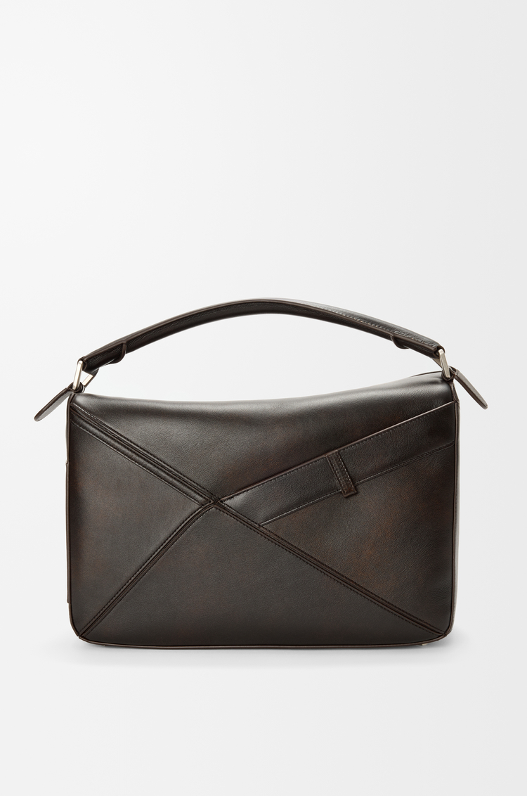 LOEWE Große Puzzle Panta Tasche aus glänzendem Kalbsleder Vintage-braun