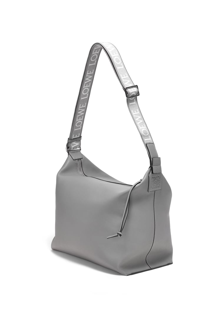LOEWE Cubi Crossbody bag in supple smooth calfskin and jacquard Asphalt Grey