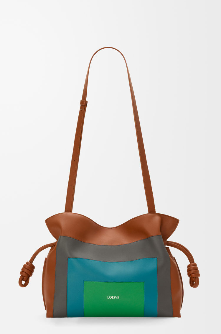 LOEWE Medium Flamenco clutch in nappa calfskin Caramel/Bright Green