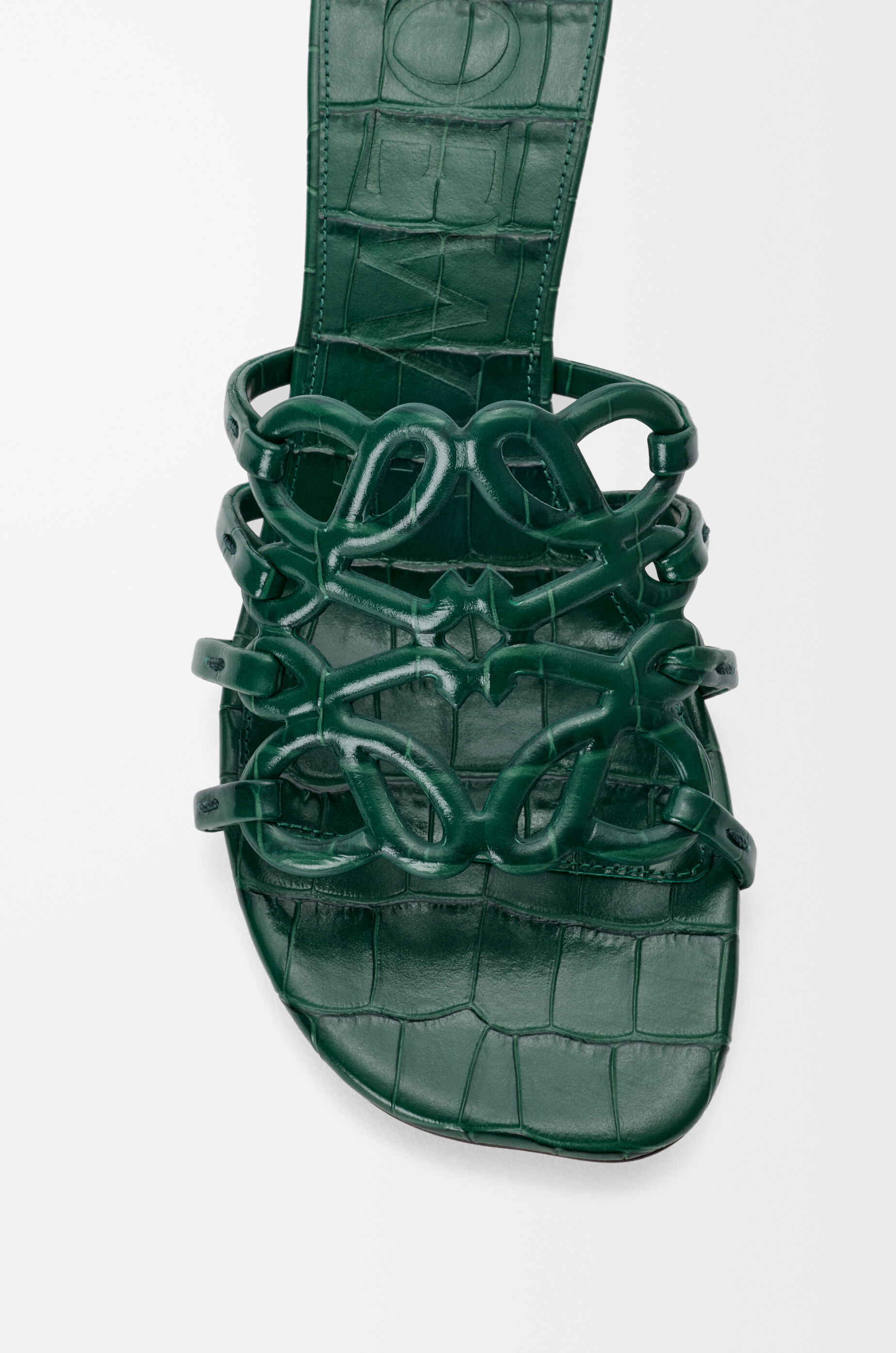 Petal Anagram slide in croc-embossed calfskin Green - LOEWE USA
