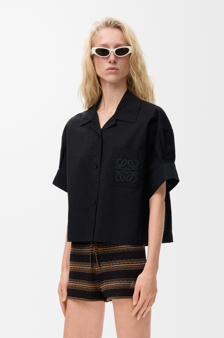 LOEWE 棉质混纺短袖衬衫 黑色