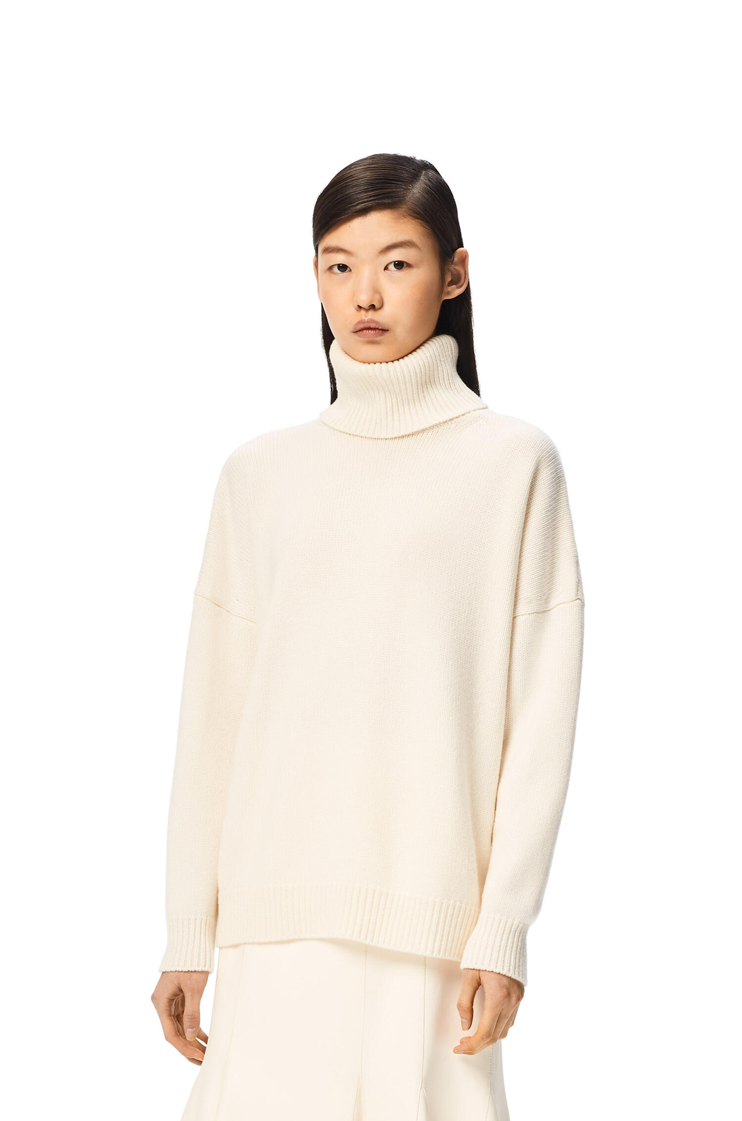 Anagram embroidered turtleneck sweater in cashmere Off-white - LOEWE