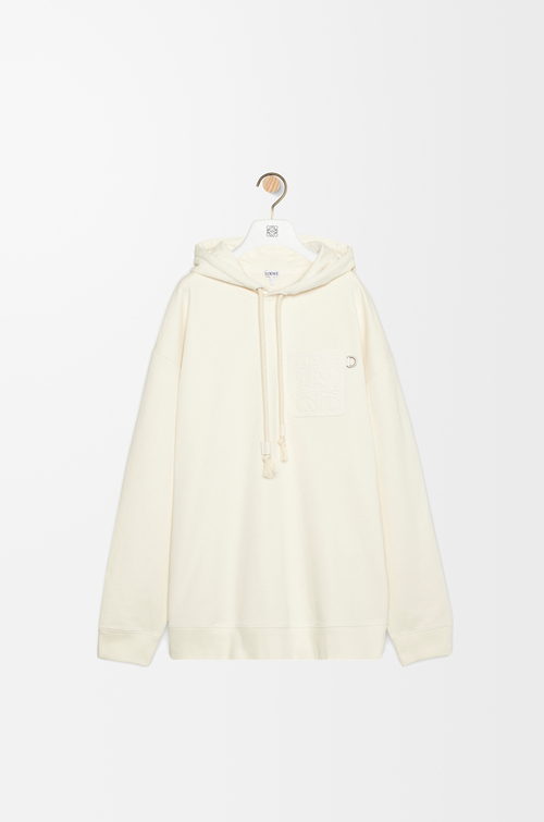 LOEWE 애너그램 패치 포켓 후디 - 코튼 화이트 애쉬