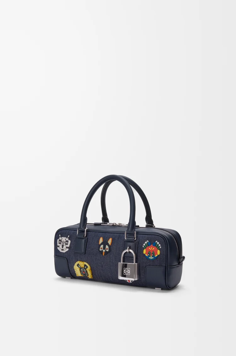 LOEWE Cats Amazona 23 cropped bag in embroidered denim Blue