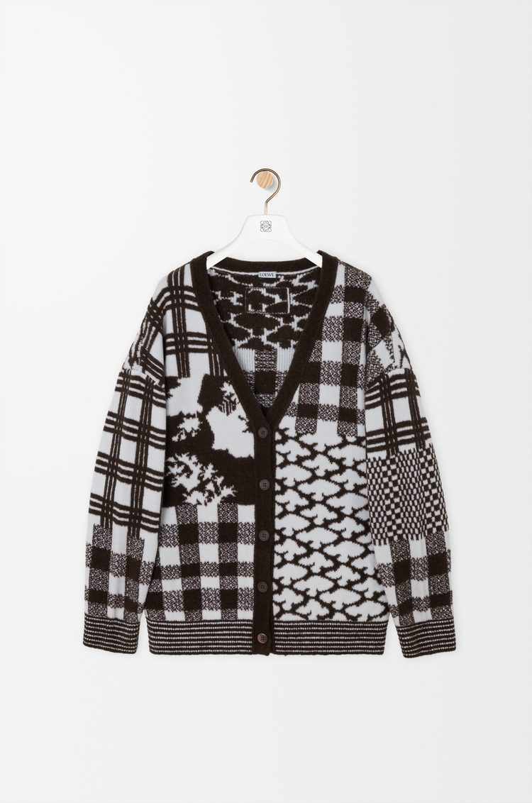 LOEWE Cardigan in lana Ecru/Brown