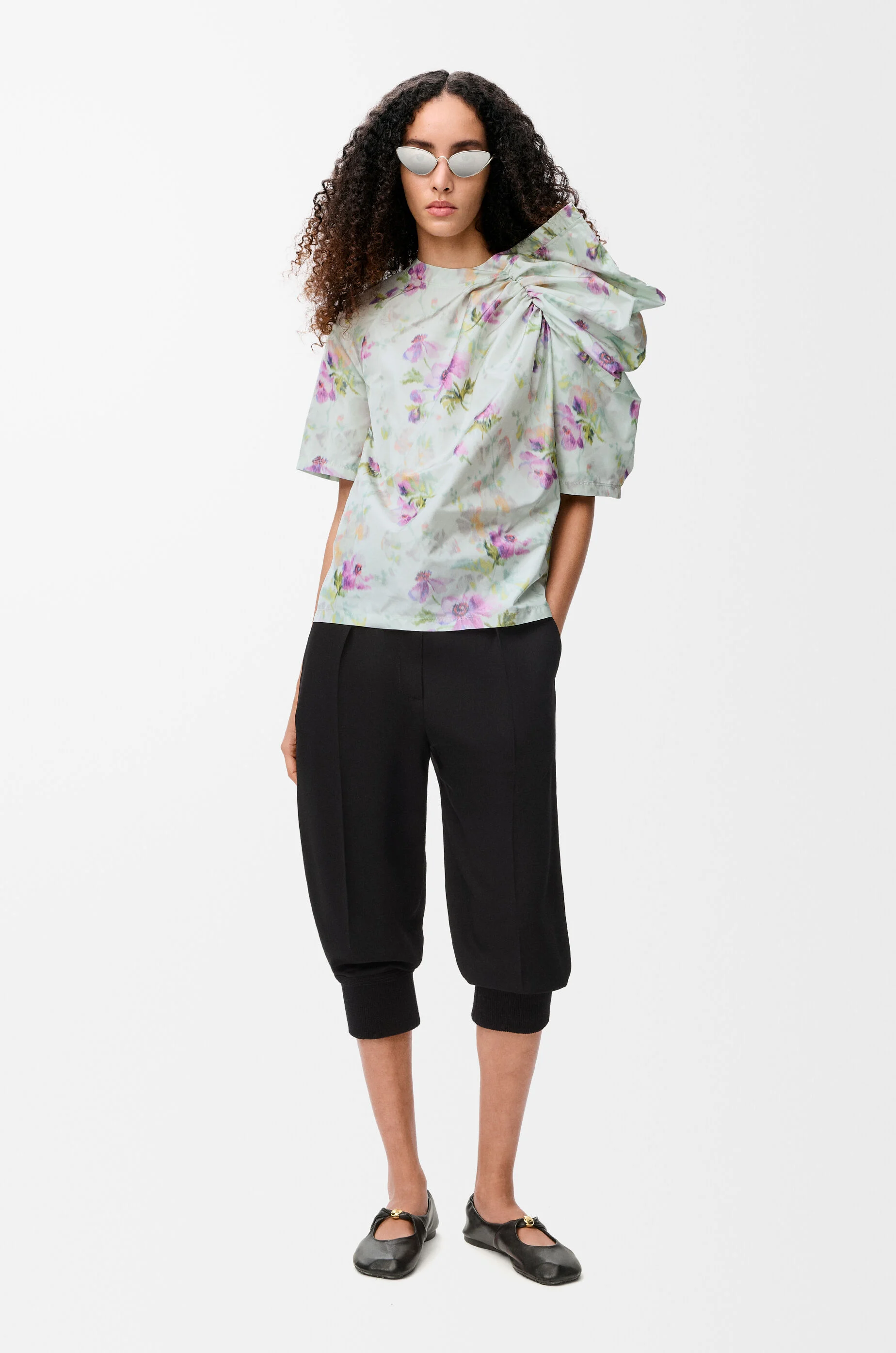 【25AW NEW】LOEWE_women / シルク混紡タフタ ドレープトップス ドレープ トップス（シルクブレンドタフタ） ブルー - LOEWE