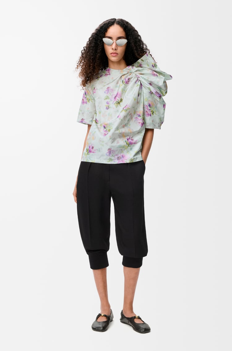 LOEWE Draped top in silk blend taffeta Light Blue/Multicolor