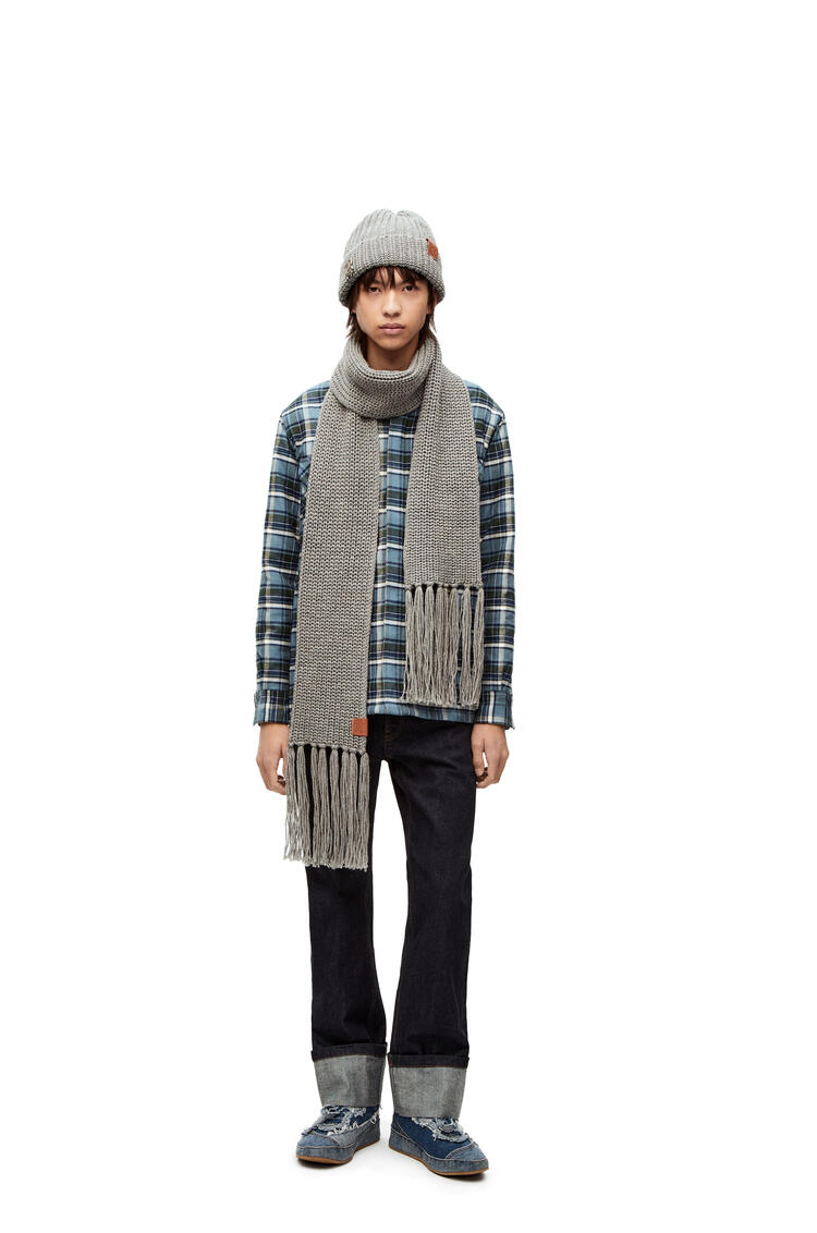LOEWE Fringed scarf in wool Light Grey