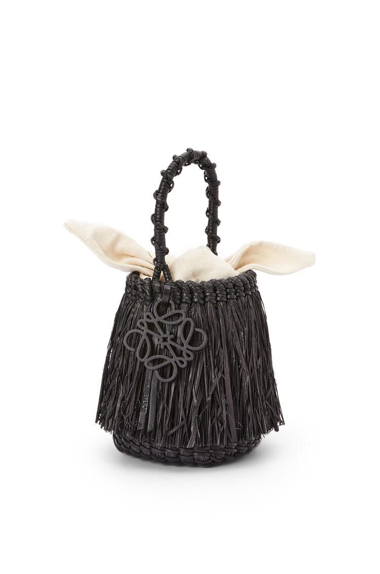 LOEWE Small Frayed Bucket bag in raffia and calfskin Black pdp_rd