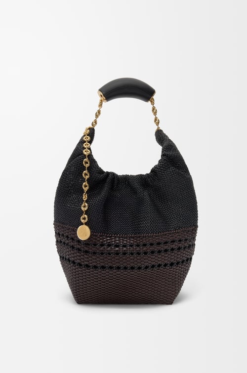 LOEWE Borsa Squeeze piccola in nappa di vitello intrecciata Nero/Marrone