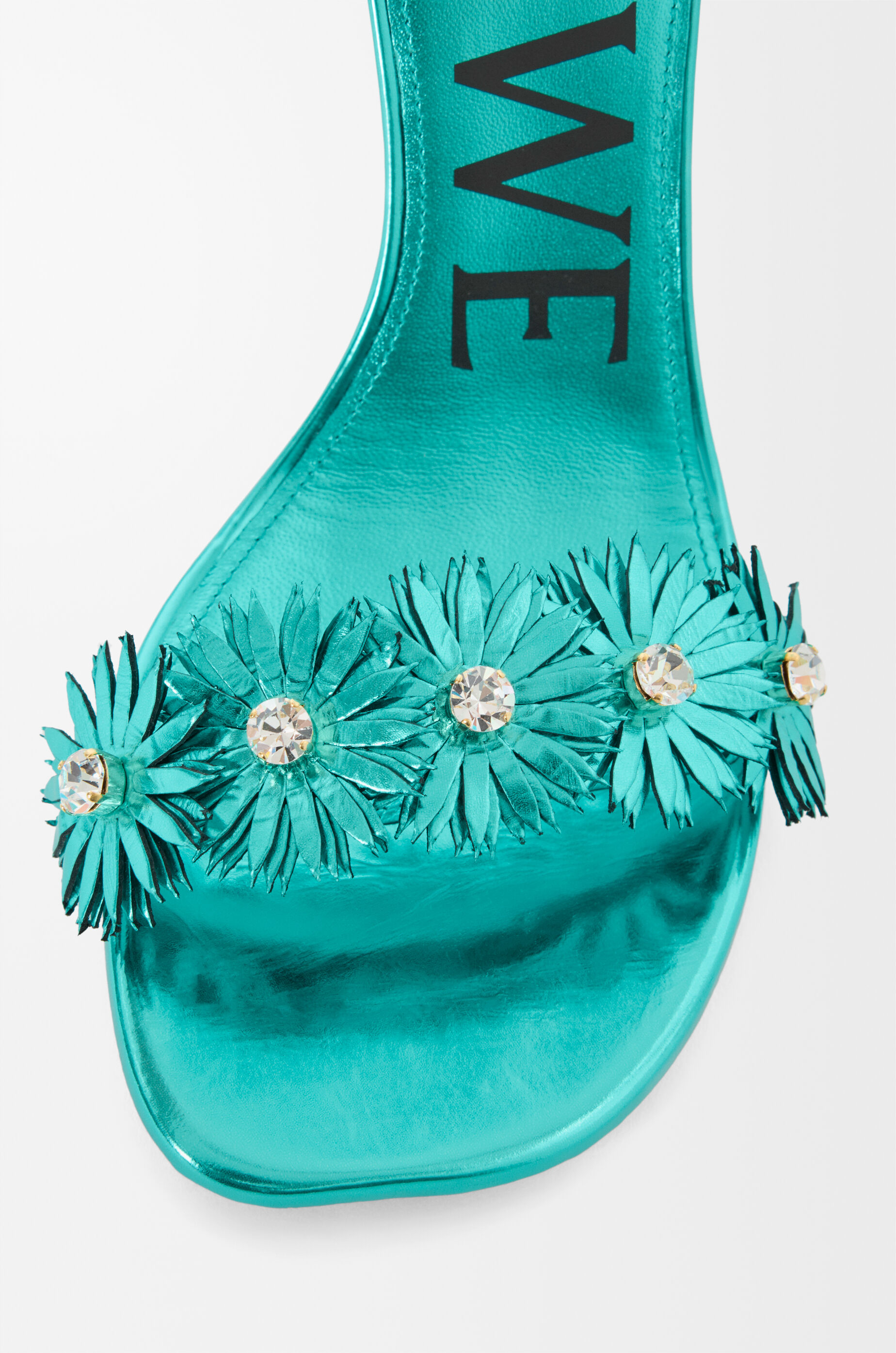 新作☆LOEWE 花びら アナグラム スライド ミュール 616465X71 Petal Flower sandal in calfskin and crystals Blue - LOEWE