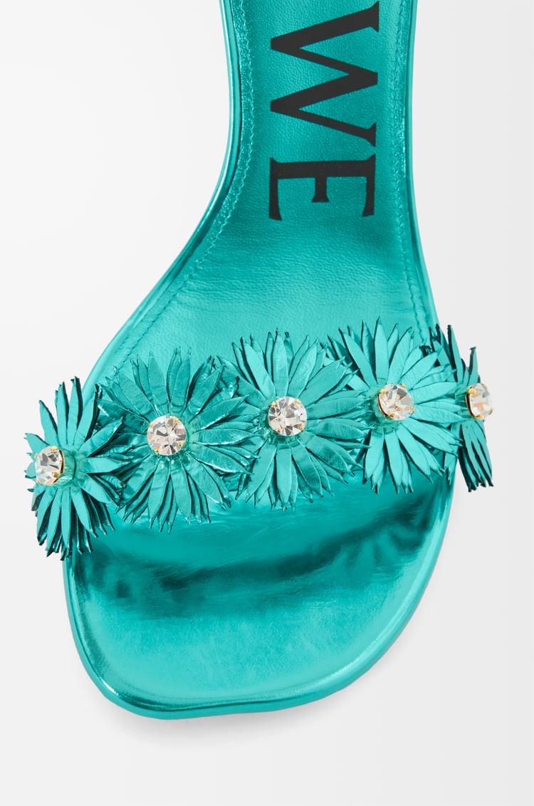 LOEWE Petal Flower sandal in calfskin and crystals Turquoise