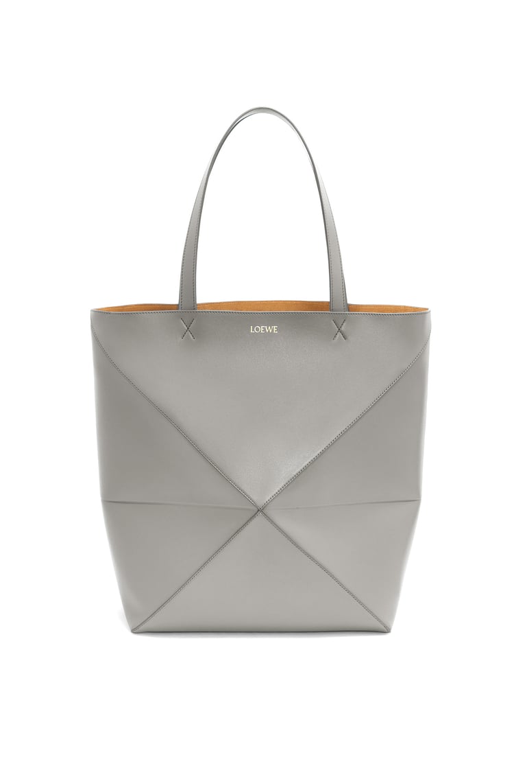 LOEWE Large Puzzle Fold Tote in shiny calfskin Pearl Grey