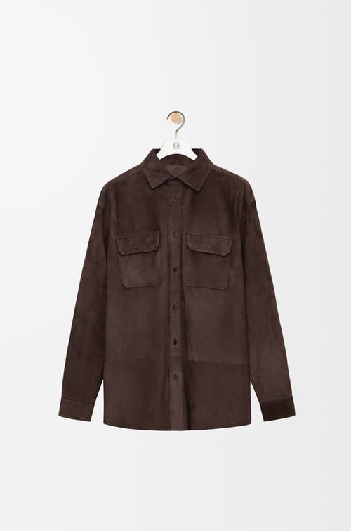 LOEWE Overshirt in suede calfskin Dark Brown