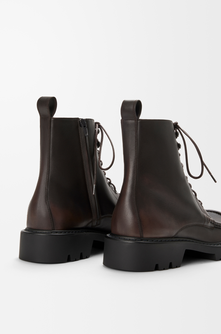 LOEWE Sierra combat ankle boot in brushed-off calfskin Dark Brown