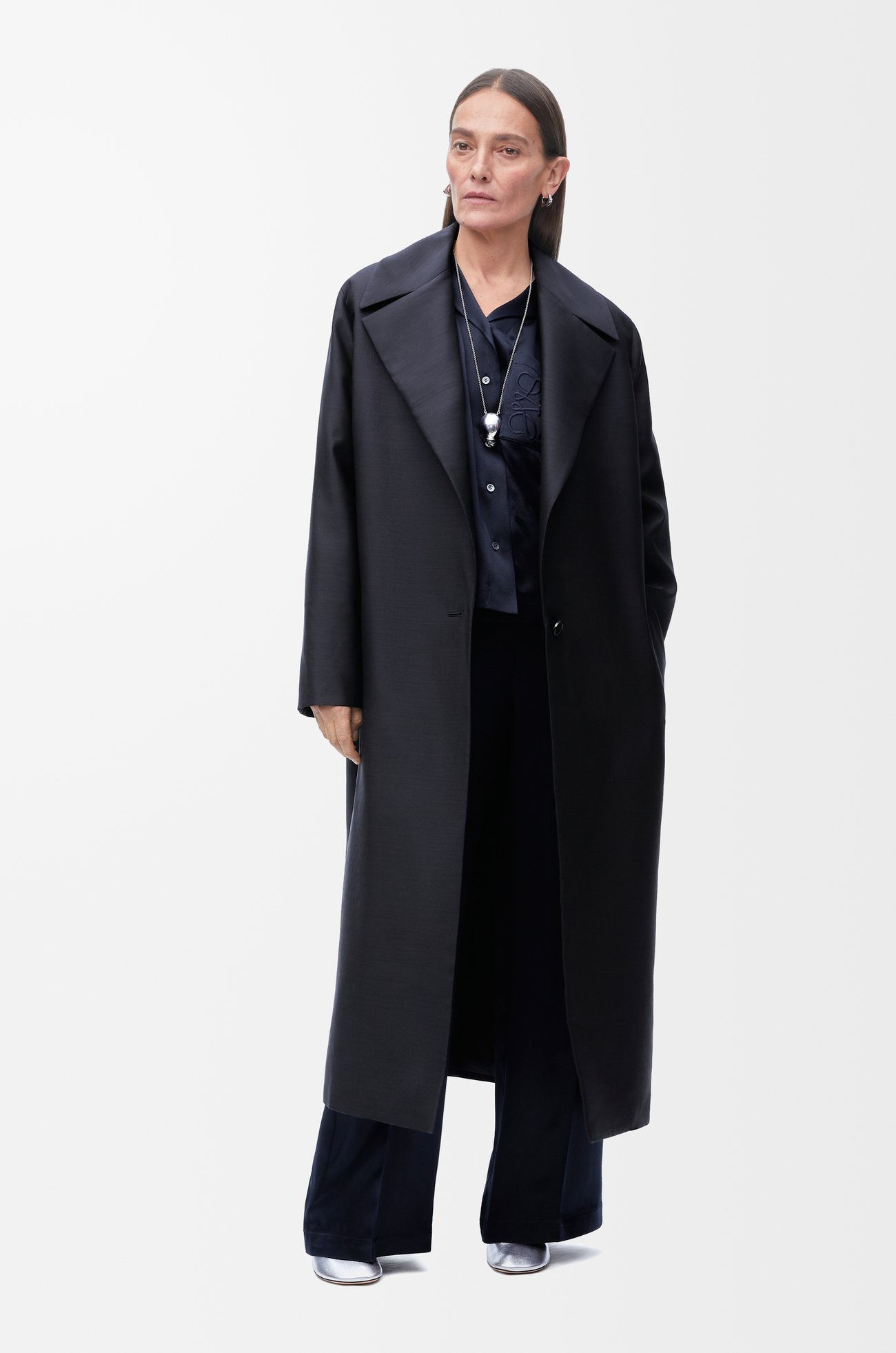 LOEWE Coat in wool and silk Dark Blue plp_rd